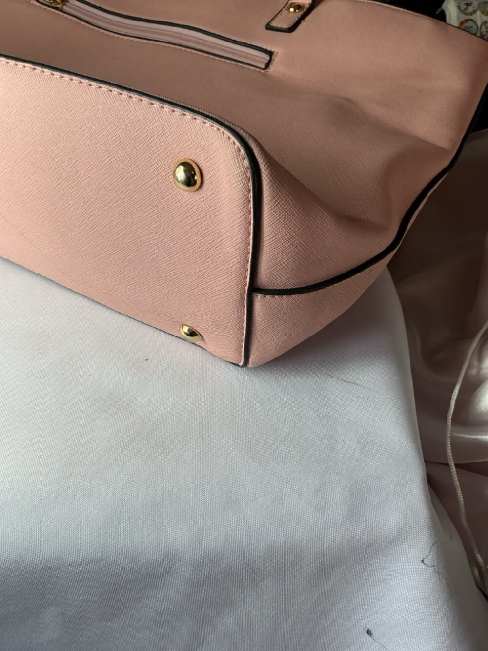 ★ ELIM & PAUL Blush Pink Large Saffiano Tote Shoulder Bag Gold Tone - Picture 13 of 16